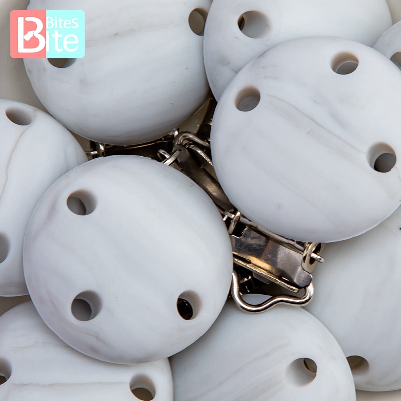 Bite Bites 4pcs Baby Pacifier Clip Three Holes Leopard Marble Round Silicone Holder Clip Infant Nipple Clasps Baby Product